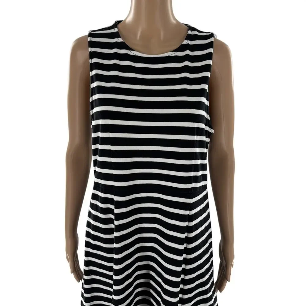 J. Crew Black Striped Cap Sleeve Cotton Knit Midi Dress